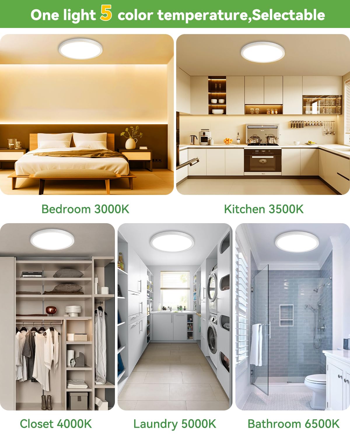 zemty 4Pack 12 Inch LED Ceiling Light Flush Mount, 24W 2640lm Super Slim Flush Mount Ceiling Lamp Fixtures, 3000K/3500K/4000K/5000K/6500K Selectable for Bedroom Bathroom Kitchen Living Room (White)