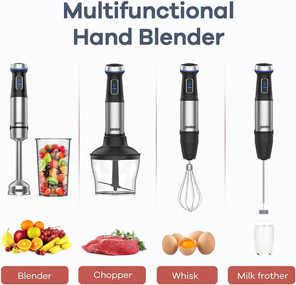 Ganiza 5-in-1 Immersion Blender, 800W Hand Blender with 15 Speeds & Turbo, Whisk, Chopper, Frother & Beaker