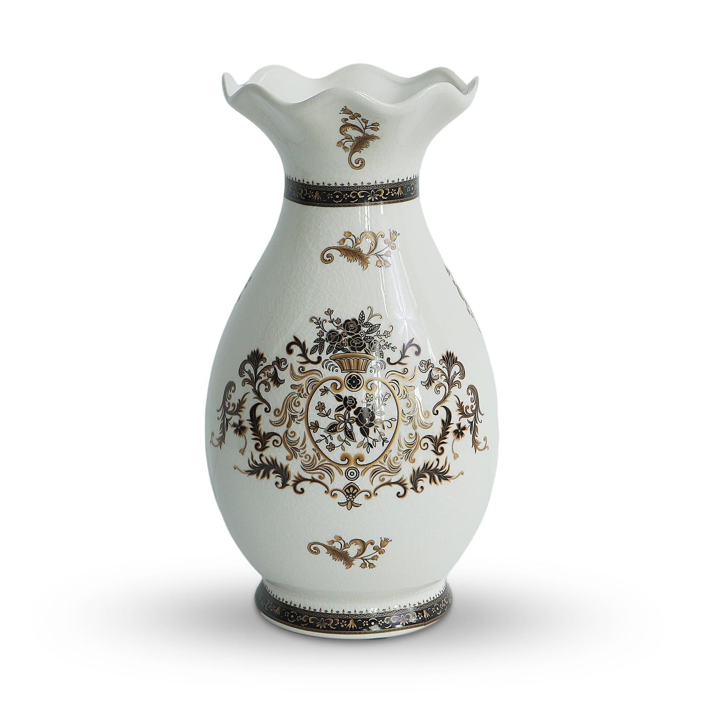 Modern Large Table Ceramic White Flower Vase -14.6 inch Tall -Home Decor Living Room Kitchen Bedroom Decorations for House Book Shelf Office Coffee Desk Dining Fireplace. (White)