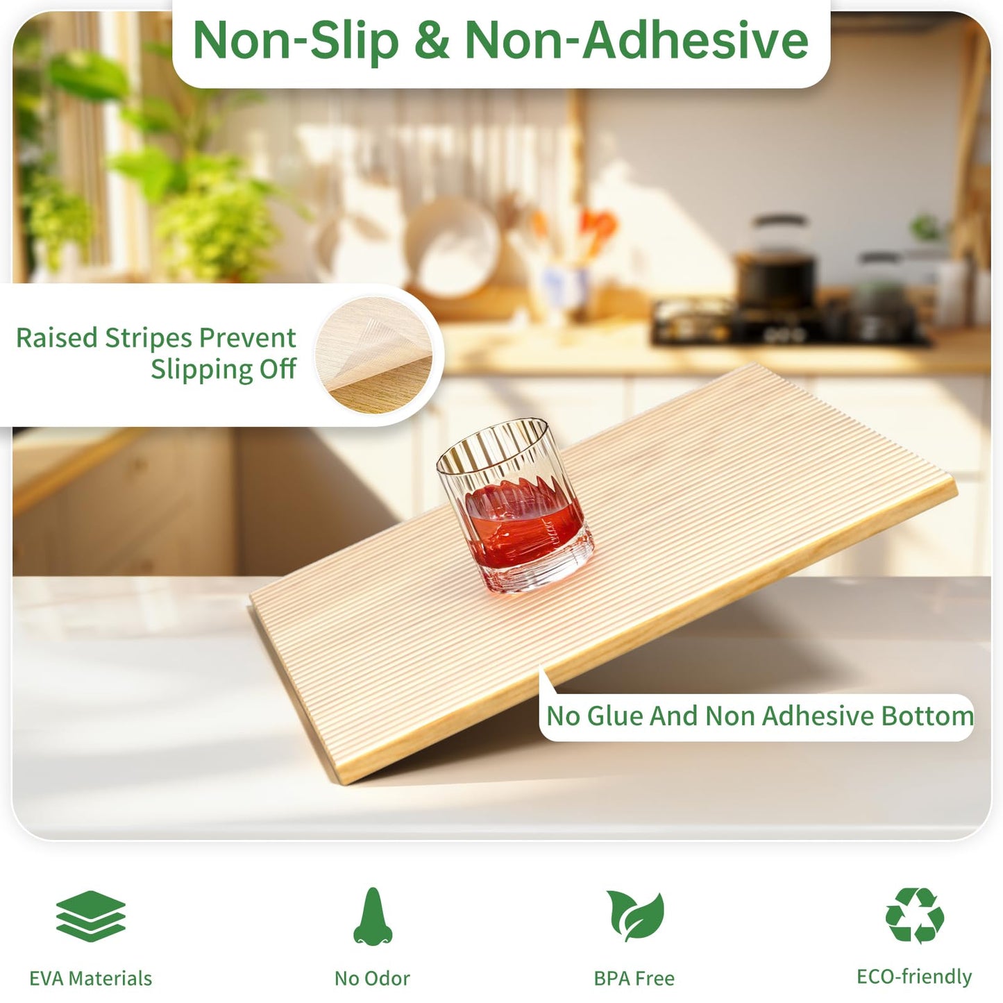Shelf and Drawer Liner for Kitchen Cabinet, Non-Adhesive 18in x 360in Waterproof Durable Thickened EVA Material Easy-to-Cut Contact Paper Non Slip Mat for Refrigerator, Cupboard, Dresser