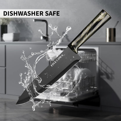 16-Piece Kitchen Knife Block Set with Cutting Board - German Stainless Steel Knives, Built-In Sharpener, Dishwasher Safe, Anti-Slip Handle - All-in-One Cutlery Set for Home/Kitchen (Black)