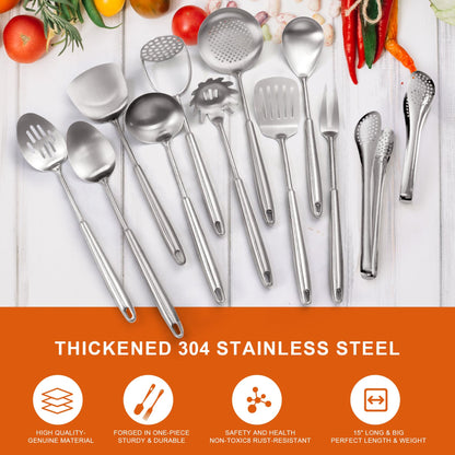 Stainless Steel Kitchen Utensils Set 18 10 Stainless Steel Cooking Utensils Set - 12 PCS Large Metal Cooking Utensil Tools Set