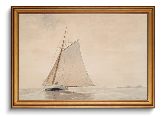 BRUZYIYE Gold Framed Wall Art Vintage Sailboat Canvas Prints Coastal Painting Pictures Nautical Wall Decor Aesthetic Home Decor for Living Room Bedroom Kitchen Office 16×24inch
