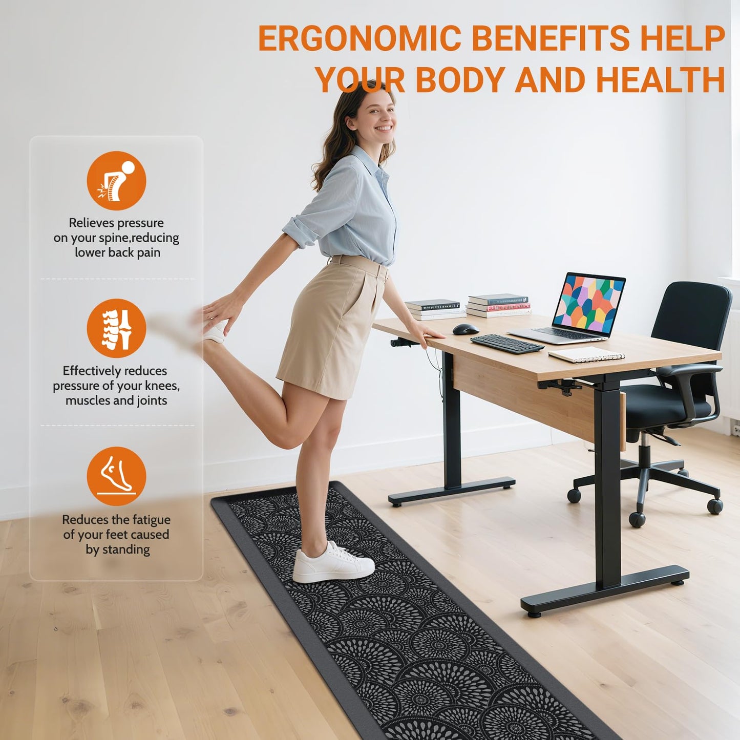 Mattitude 4/5 Inch Kitchen Mat, 17.3x59in Heavy Duty Ergonomic Comfort Foam Standing Desk Mat, Waterproof Non-Slip Standing Mats and Rugs for Kitchen, Office, Black