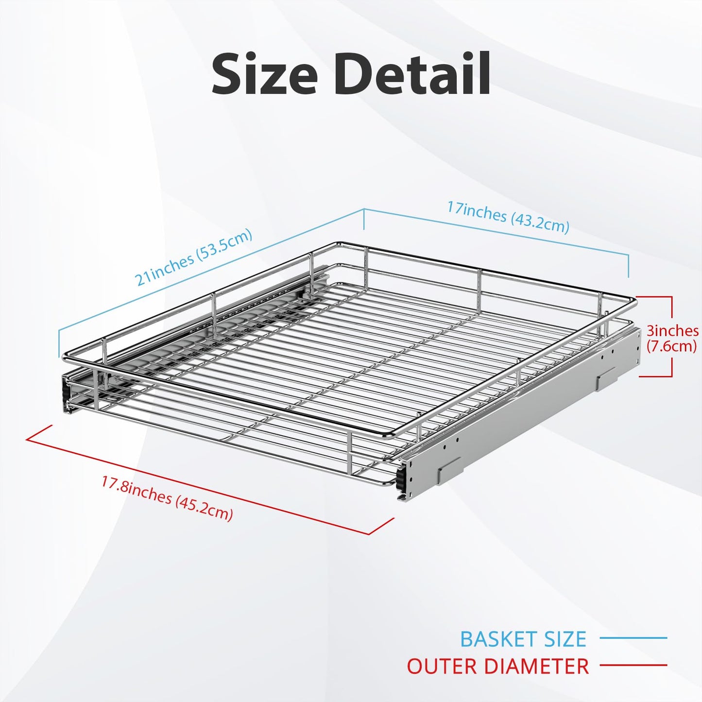 ZOINLIY Pull Out Cabinet Organizer, Versatile Slide Out Kitchen Organizers and Storage,Heavy Duty Drawer Cupboard Storage Basket, Smooth Sliding, Chrome Finish,17.8" W x 21" D