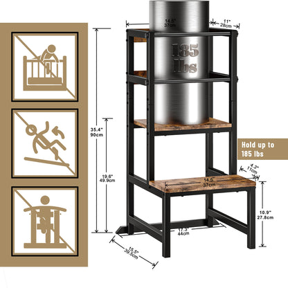 INNOD Kitchen Step Stool for Toddlers, Height Adjustable Toddler Tower with Safety Rail, Steel and Wood Toddler Kitchen Stool Helper Kids, Stool for Kids, Learning Tower, Kids' Desk Brown
