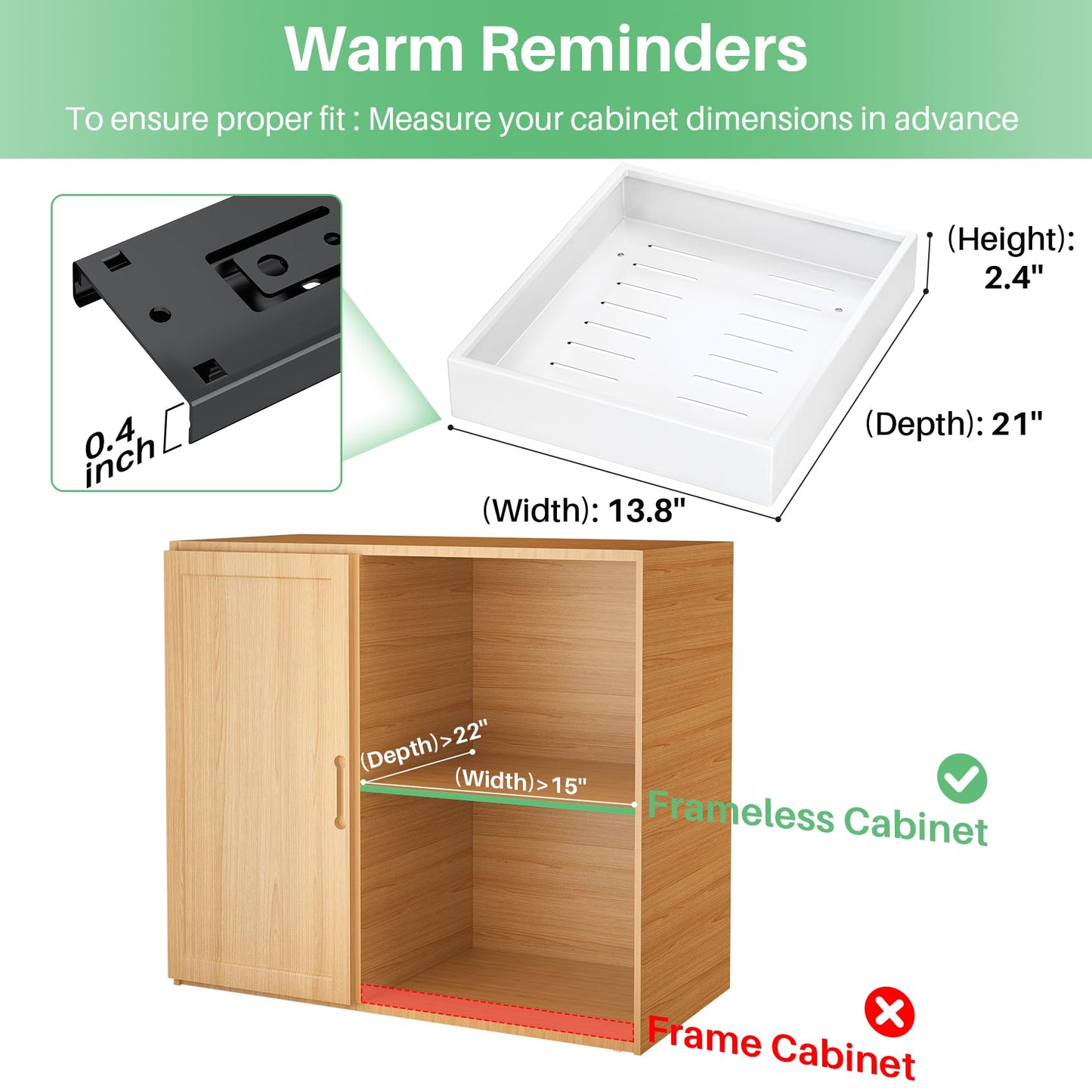 Pull out Cabinet Organizer, 21"Deep, Heavy Duty Full-Extension Slide out Drawers for Kitchen Cabinets with Nano Adhesive, Roll Out Shelf Sliding Cabinet for Pots, Bathroom, Pantry, Under Sink, White