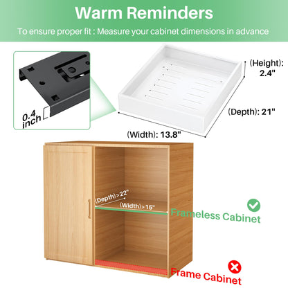 Pull out Cabinet Organizer, 21"Deep, Heavy Duty Full-Extension Slide out Drawers for Kitchen Cabinets with Nano Adhesive, Roll Out Shelf Sliding Cabinet for Pots, Bathroom, Pantry, Under Sink, White