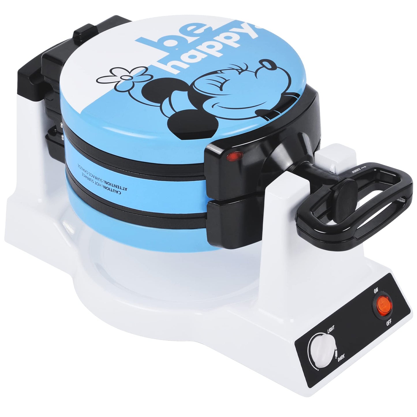 Disney Mickey & Minnie Double Flip Waffle Maker by Select Brands - Rotating Nonstick Waffle Iron - Adjustable Browning Control - Makes 6 Mickey & Minnie-Shaped Waffles