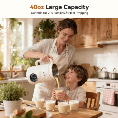 Upgraded 10-in-1 Nut Milk Maker Machine with Stainless Steel Lid, 40oz Soy Milk Maker for Almond, Oat, Coconut, Juice, Plant Based Milk Maker Blender with 18H Delay/Keep Warm/Self Cleaning
