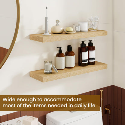 Dreamland 24Inch Floating Shelves for Wall, Rustic Wooden Floating Shelves for Bathroom|Bedroom|Kitchen, 2 Pack Deep Wall Mounted Book Shelf, Wood Storage Display Shelf for Home Decor, Oak