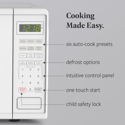 Farberware 0.9 Cu. Ft. Countertop Microwave Oven – 900 Watts Power, Auto Cook Settings, Defrost, Easy Clean and Child Safety Lock - White