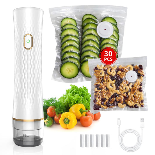 olecha Vacuum Sealer for Food – Keeps Food Fresh up to 10× Longe, Cordless & rechargeable & strong suction for storage & sous vider(Handheld Vacuum Sealer + 30 Reusable Vacuum Bags)