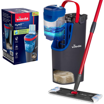 Vileda H2prO Flat Mop & Bucket Set, Clean/Dirty Water Separation, Reusable Microfiber Head, Safe on All Floors