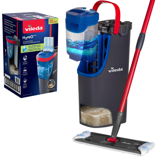 Vileda H2prO Flat Mop & Bucket Set, Clean/Dirty Water Separation, Reusable Microfiber Head, Safe on All Floors
