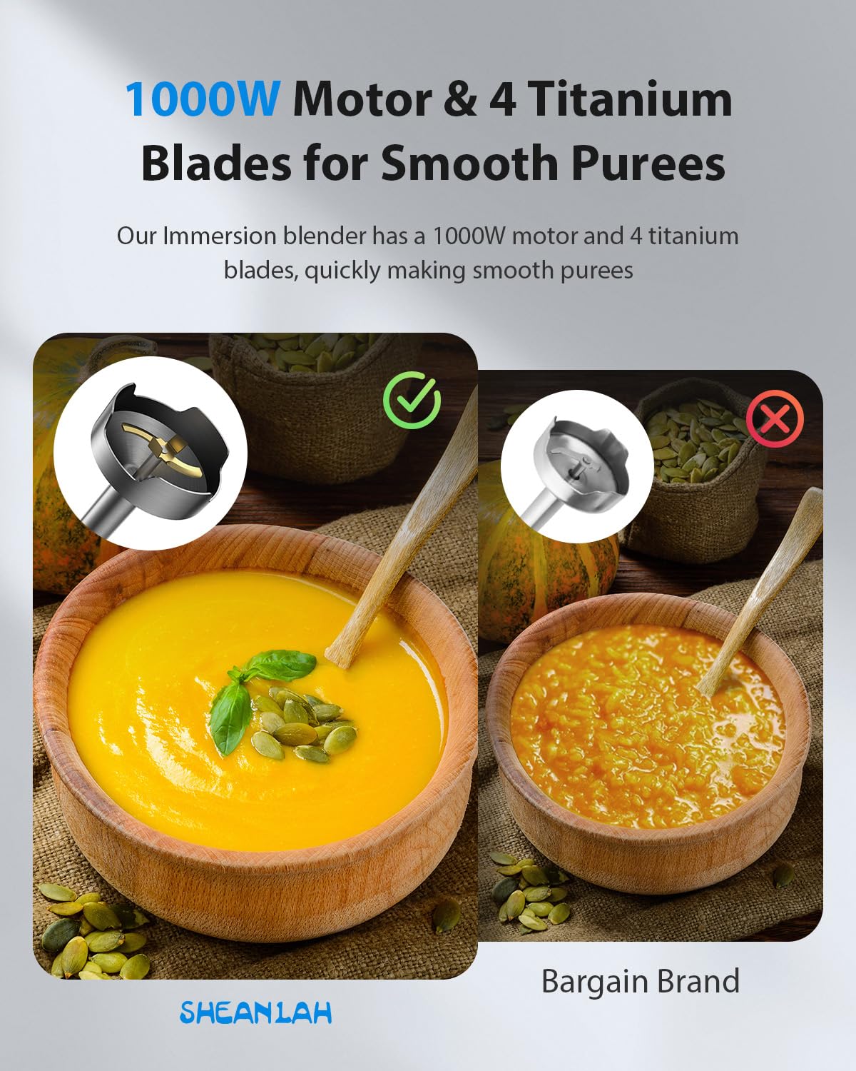 1000W Powerful Immersion Blender Handheld, 2025 New Update Hand Blender with 25-Speed and Heavy-Duty Copper Motor (Silver)