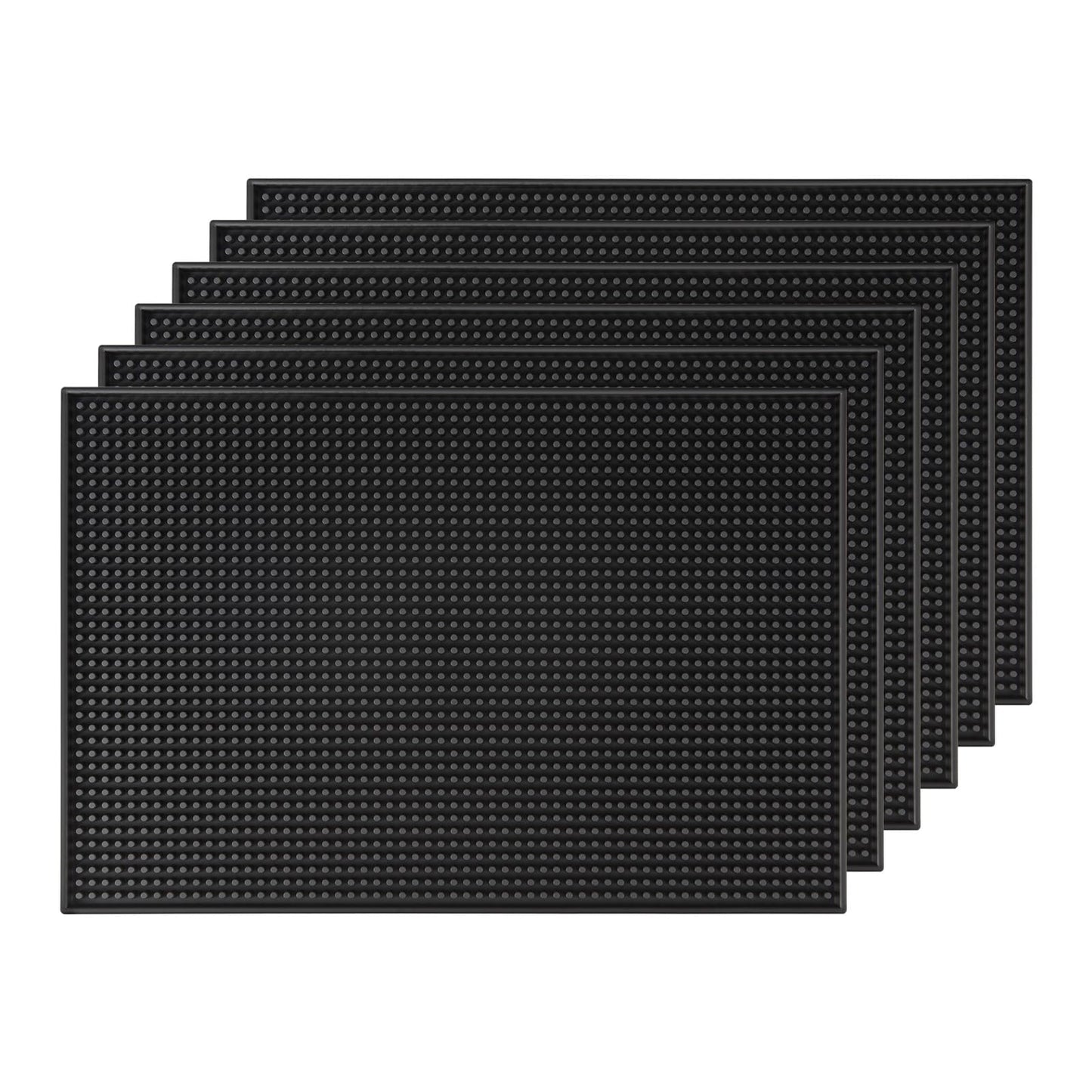 Bar Mats 18"x12" 6 Pack Black, Countertop Coffee Mat for Home Bar, Service Spill Mat for Cocktail Bartender Kitchen, PVC Counter Top Cup Glasses Dish Drying Mat, Hairdressing Tool Protective pad