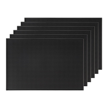 Bar Mats 18"x12" 6 Pack Black, Countertop Coffee Mat for Home Bar, Service Spill Mat for Cocktail Bartender Kitchen, PVC Counter Top Cup Glasses Dish Drying Mat, Hairdressing Tool Protective pad