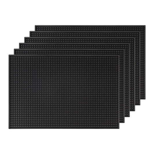 Bar Mats 18"x12" 6 Pack Black, Countertop Coffee Mat for Home Bar, Service Spill Mat for Cocktail Bartender Kitchen, PVC Counter Top Cup Glasses Dish Drying Mat, Hairdressing Tool Protective pad
