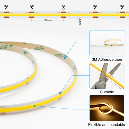 AXMOTUT 32.8ft COB LED Strip Light Warm White, High Bright LED Strips with 320LEDs, RF Remote and UL Power Supply, 3000K Dimmable LED Lights for Bedroom,Kitchen, DIY Home Decoration, 2 Rolls of 16.4ft