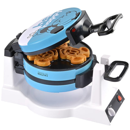 Disney Mickey & Minnie Double Flip Waffle Maker by Select Brands - Rotating Nonstick Waffle Iron - Adjustable Browning Control - Makes 6 Mickey & Minnie-Shaped Waffles