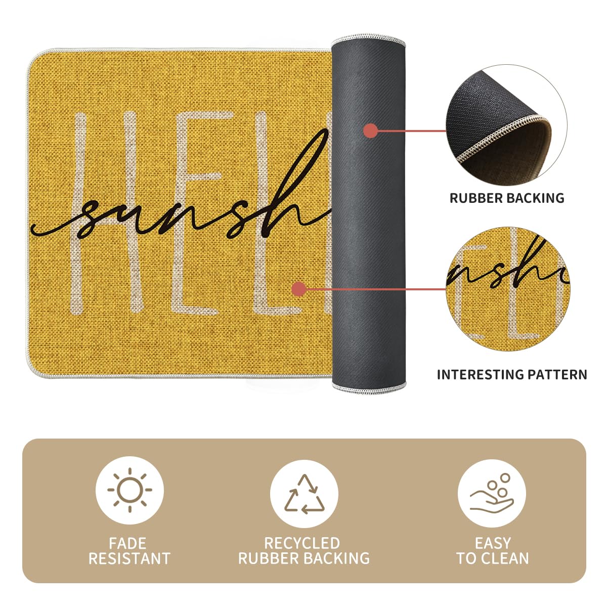 Artoid Mode Yellow Daisy Hello Sunshine Bloom Spring Kitchen Mats Set of 2, Home Decor Low-Profile Kitchen Rugs for Floor - 24x35 and 24x59 Inch