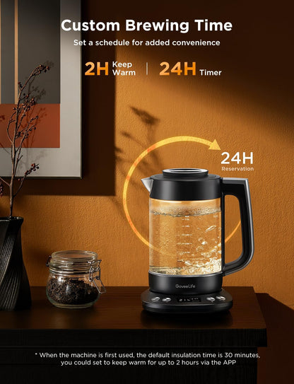 GoveeLife Smart Electric Kettle with Tea Infuser for Loose Leaf, 1.7 L Electric Tea Kettle with Brewing Program, Variable Temperature Control, 2 H Keep Warm & Auto Shut-Off, BPA Free. Black