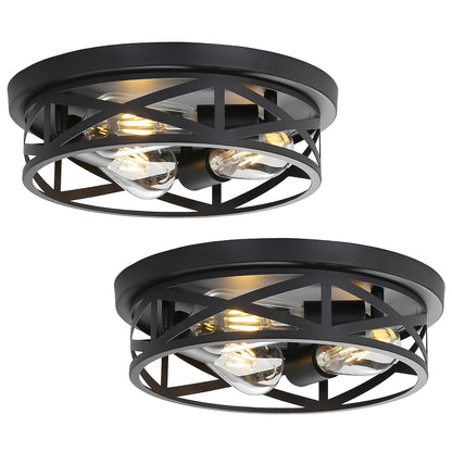 DOXVIEZE 2 Pack Close to Ceiling Light Fixtures, 13 Inch Farmhouse Metal Cage Flush Mount Ceiling Light 3-Lights, Black Industrial Semi Flush Mount Ceiling Light for House Hallway Kitchen Bedroom
