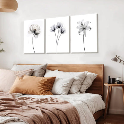 AUUAUU Minimalist Floral Wall Art Set of 2 Framed Black White Lily Flower Canvas Print 16x24 Inch Botanical Aesthetics Art Posters for Home Kitchen Living Room Bedroom Wall Decor