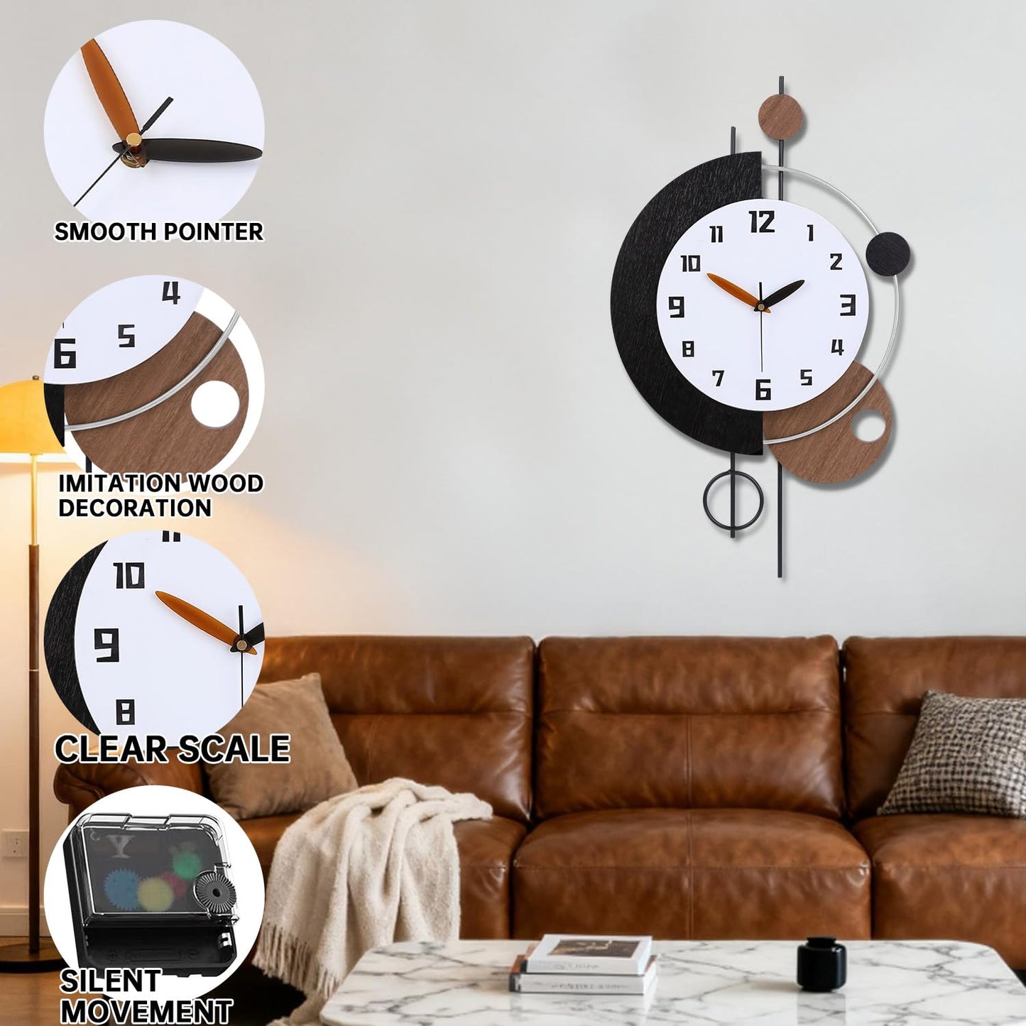 QWANPET Large Wall Clocks for Living Room,Silent Non-Ticking Quartz Battery Operated,Modern Decorative Wall Clock for Kitchen Bathroom Bedroom Home Wall Decor,13x28inch