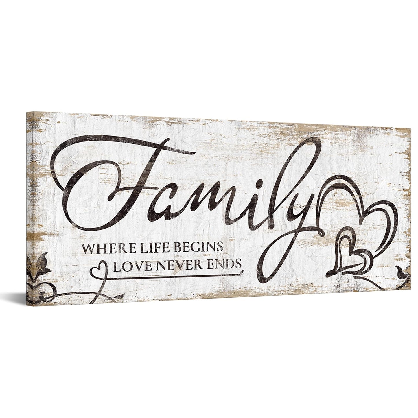 KREATIVE ARTS Large Home Family Wall Decor Rustic Home Sign Inspirational Quotes - Where Life Begins & Love Never Ends Canvas Wall Art Prints for Bedroom Living Room Kitchen 20x48 Inches