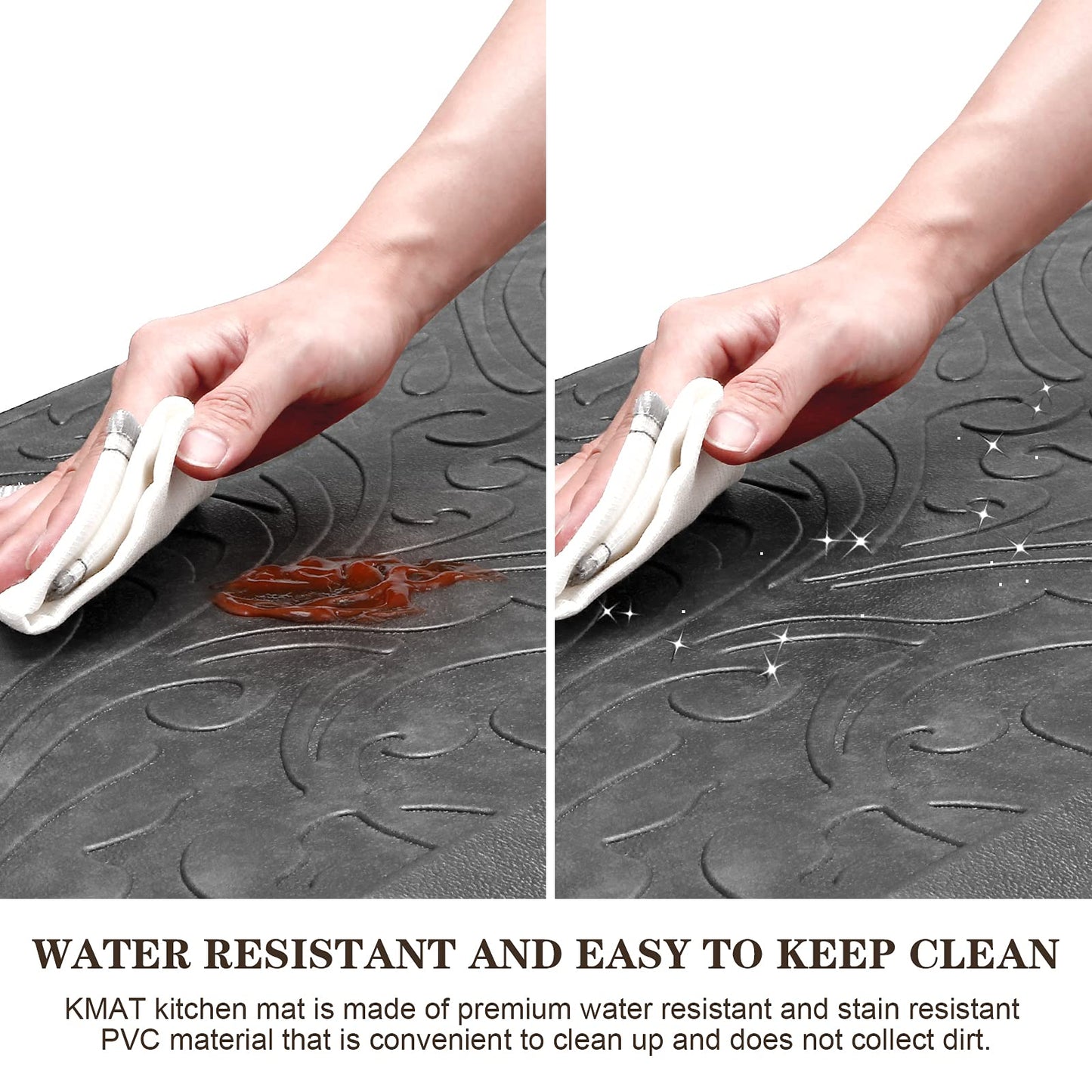 KMAT 2PCS Kitchen Mat Cushioned Anti-Fatigue Floor Mat,Waterproof Non-Slip Standing Mat,Ergonomic Comfort Floor Mat Rug for Home,Office,Sink,Laundry,Desk(17.3"x28"+17.3"x60",Grey)