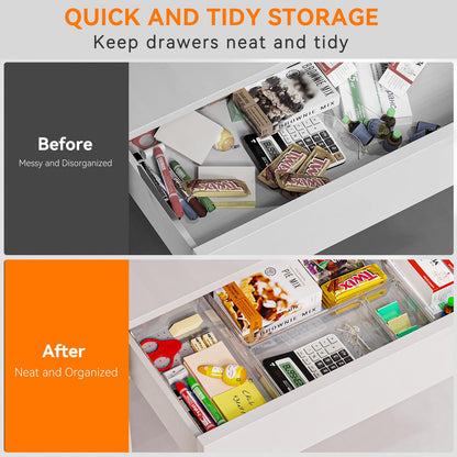 Criusia 12 Pack Large Clear Plastic Drawer Organizer Trays | MULTI-USE Acrylic Drawer Storage for Kitchen, Bathroom, Makeup, Office, School, Undies | College Dorm Room, Home Apartment Essentials