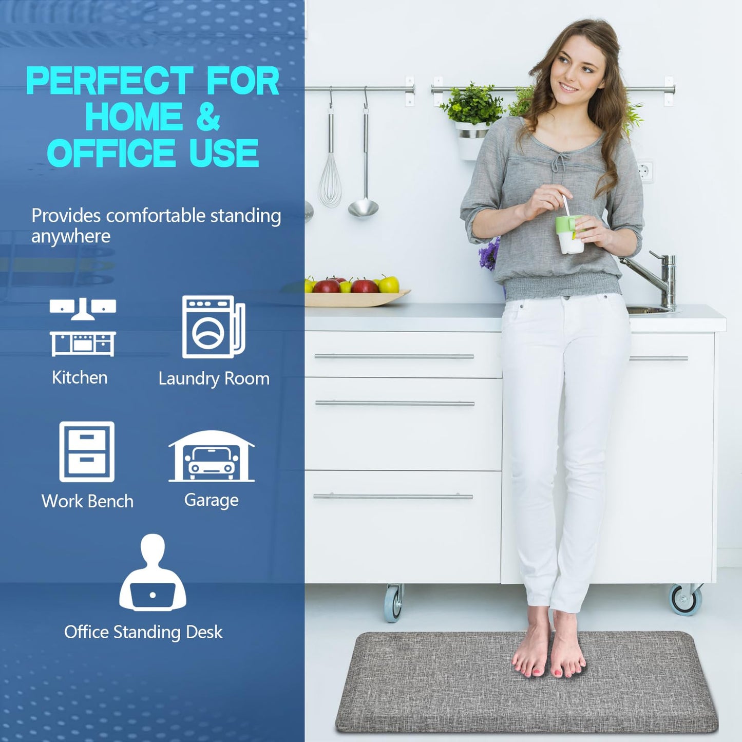 Ergohead Anti Slip 3/4 inchs Anti Fatigue Kitchen Floor Mat, Ergonomic Comfort Standing Mat, Waterproof Kitchen Runner for Home, Kitchen, Office, Laundry, Garage (Light Gray, 20" x 39" -0.75")