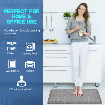 Ergohead Anti Slip 3/4 inchs Anti Fatigue Kitchen Floor Mat, Ergonomic Comfort Standing Mat, Waterproof Kitchen Runner for Home, Kitchen, Office, Laundry, Garage (Light Gray, 20" x 39" -0.75")