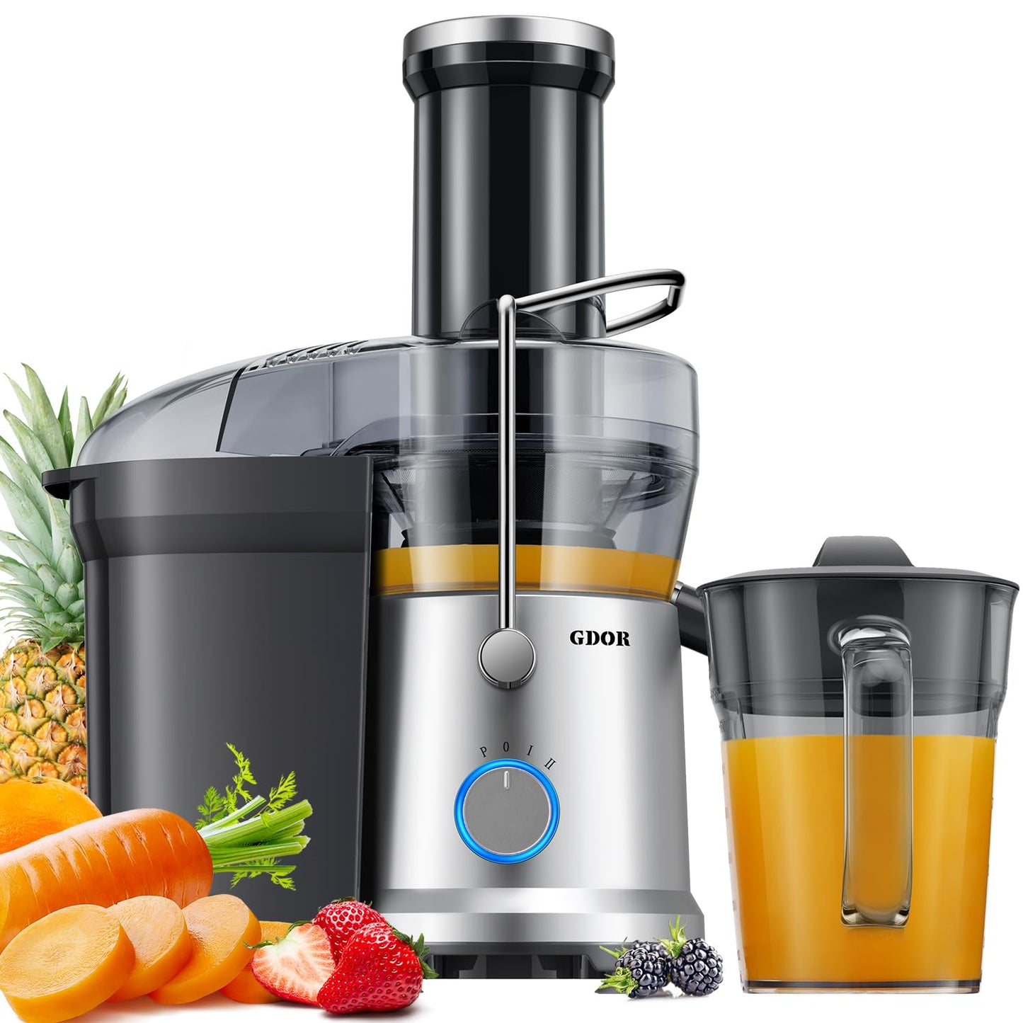 GDOR 1200W Juicer Machines with Larger 3.2" Feed Chute, 45oz Large Juice Jug, Centrifugal Juice Extractor Maker with Titanium Enhanced Cutting System, Dual Speeds, BPA-Free, Grey