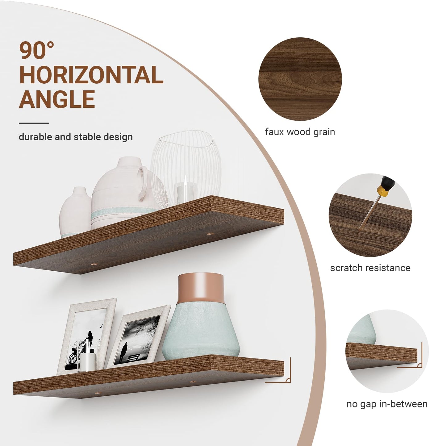 Heimlove Floating Shelves for Wall 36 Inches Long,9.3" Deep Walnut Floating Shelf Set of 2,Wall Mounted Shelves for Bathroom Bedroom Living Room Kitchen Office,Shelf for Books Storage,Home Decor