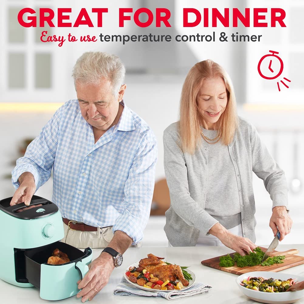 Dash Tasti-Crisp™ Air Fryer - AirCrisp® Technology - Compact Design with Adjustable Temperature Control - Nonstick Fry Basket & Auto Shut-Off Feature - 2.6 Quarts - Aqua