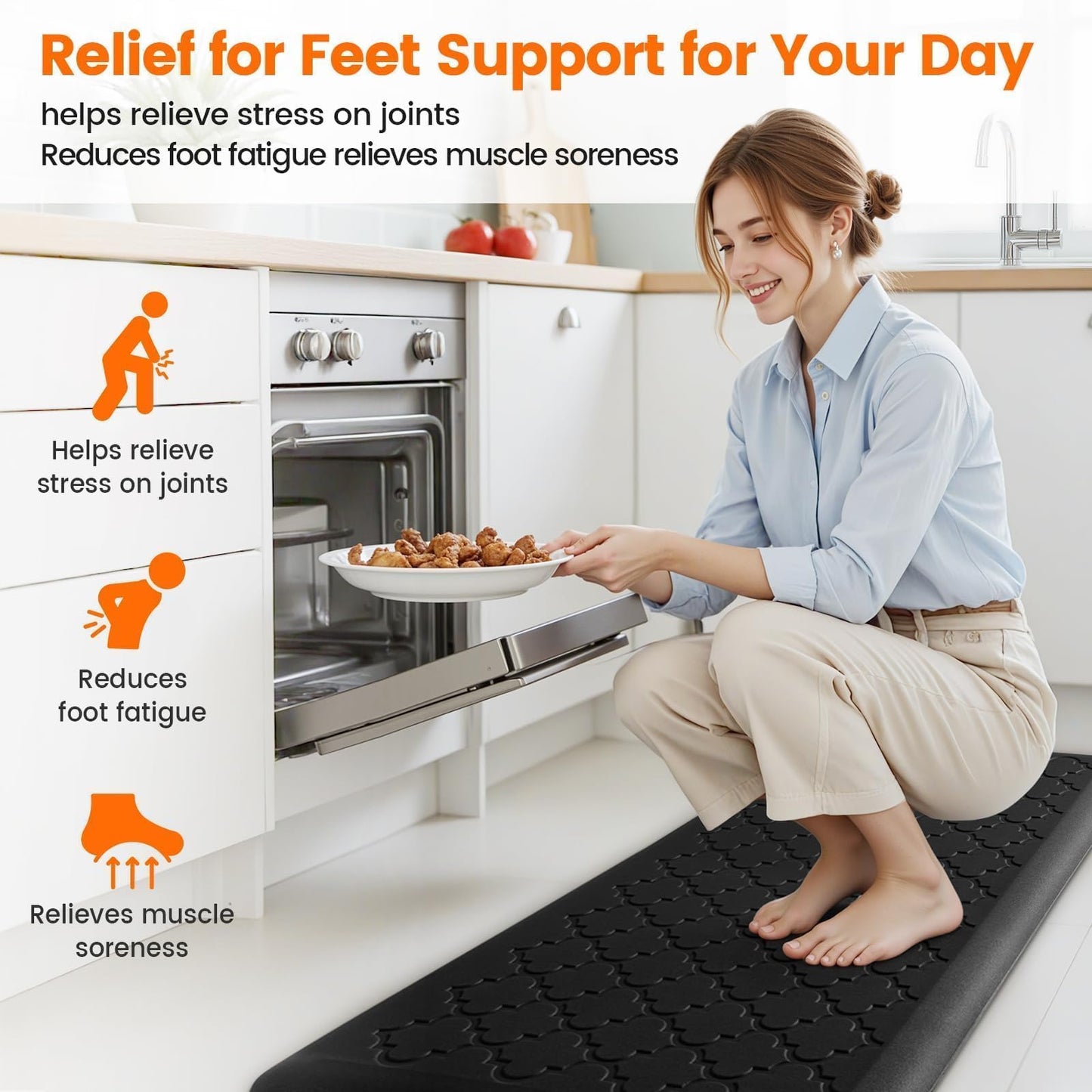 TranquilRelax 4/5 Inch Thick Anti-Fatigue Kitchen Mat Water Resistant Non-Slip Kitchen Floor Mat Ergonomic Comfort Standing Mat for Home Kitchen Office Laundry 17.3"x 60" Black