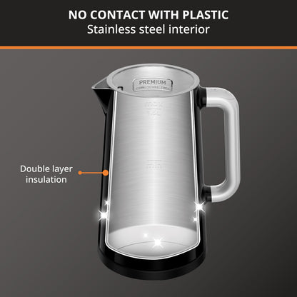 KRUPS Smart Temp Electric Kettle: 1.7L Capacity, 5 Precise Temperature Settings, Digital Display, Cool-Touch Exterior, Cordless Design for Tea and Coffee Lovers