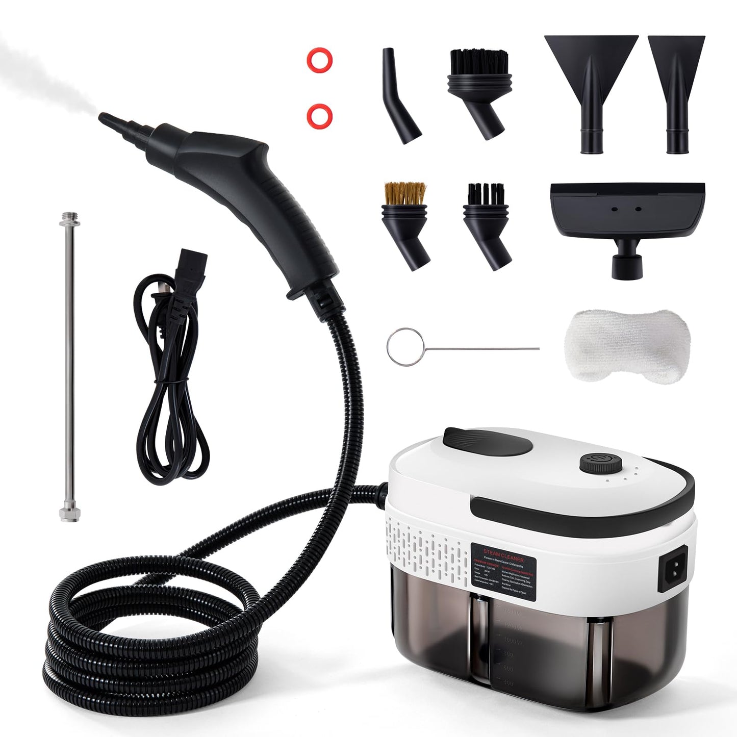 Lamberia Steam Cleaner with 12pcs Accessories, 2500W 1400ml 1.5 Quarts Tank, 3-Level Adjustable Portable Handheld Pressurized Steamer, 15s Heat-Up Steam Cleaner for Home, Car, Kitchen(White, US Plug)