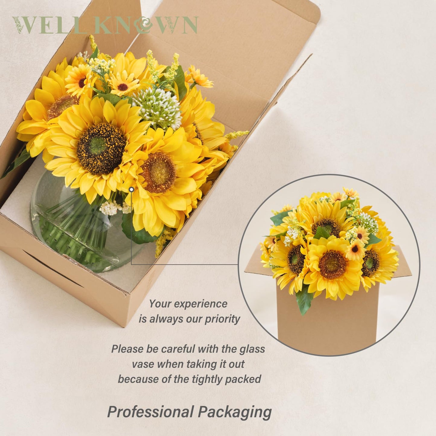 WELL KNOWN Sunflower Decor Arrangement as Table Centerpieces, Artificial Flowers in Vase for Home Decor Yellow Sunflower Centerpieces for Dinning Tea Coffee Table and Kitchen Decor & Gift