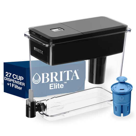 Brita 27-Cup Elite Water Filter Dispenser, Black, Reduces 30+ Contaminants, Lead & Microplastics, 6-Month Filter