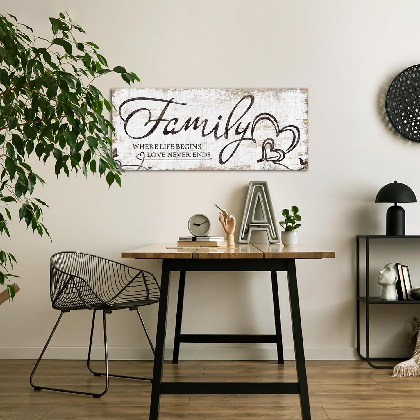 KREATIVE ARTS Large Home Family Wall Decor Rustic Home Sign Inspirational Quotes - Where Life Begins & Love Never Ends Canvas Wall Art Prints for Bedroom Living Room Kitchen 20x48 Inches