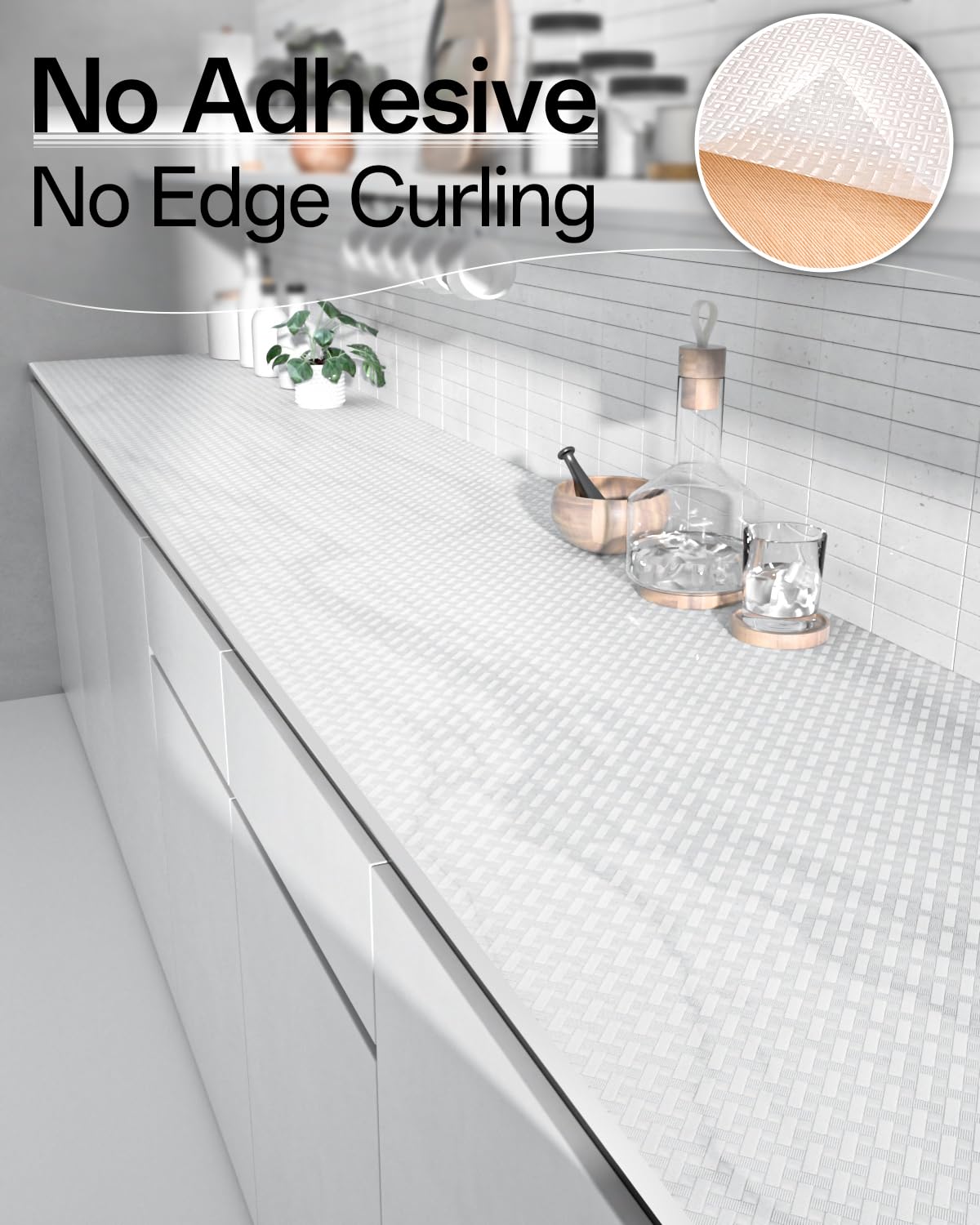 Shelf and Drawer Liner for Kitchen Cabinet, Non-Adhesive 18in x 360in Waterproof Contact Paper Refrigerator Liners Thickened Durable EVA Material Non Slip Mat for Dresser Cupboard Pantry Protector