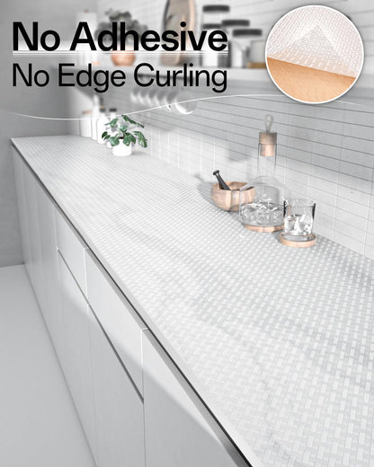 Shelf and Drawer Liner for Kitchen Cabinet, Non-Adhesive 18in x 360in Waterproof Contact Paper Refrigerator Liners Thickened Durable EVA Material Non Slip Mat for Dresser Cupboard Pantry Protector