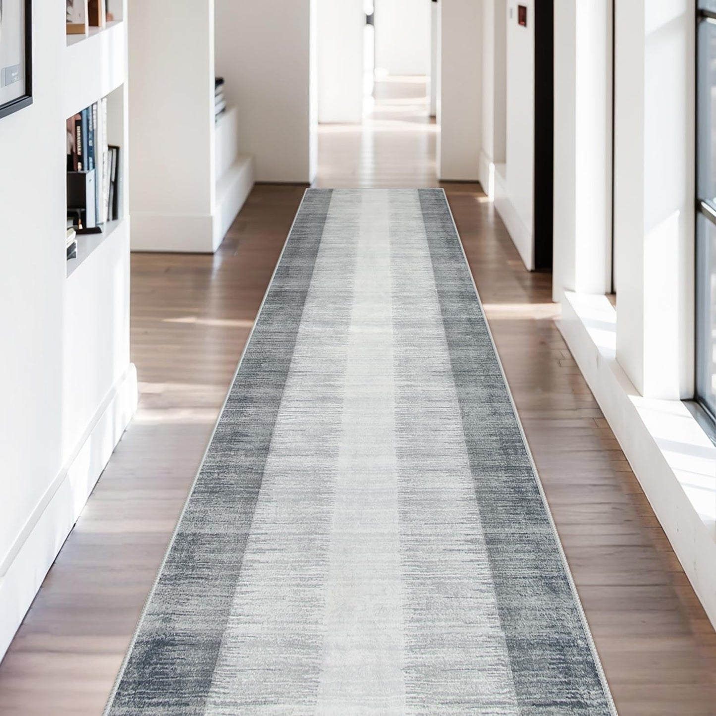 Lahome Modern Ombre Carpet Runners for Hallway 12ft, Washable Ultra-Thin Non Slip Kitchen Runner, Gray Print Stain Resistant Home Decor for Bedroom Bathroom Juliette