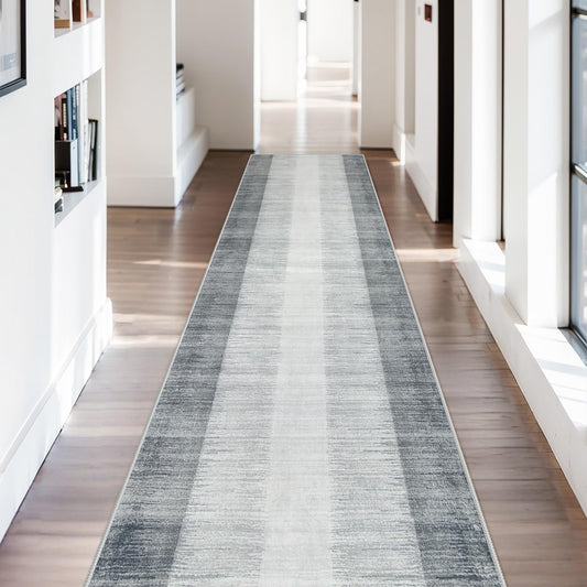 Lahome Modern Ombre Carpet Runners for Hallway 12ft, Washable Ultra-Thin Non Slip Kitchen Runner, Gray Print Stain Resistant Home Decor for Bedroom Bathroom Juliette