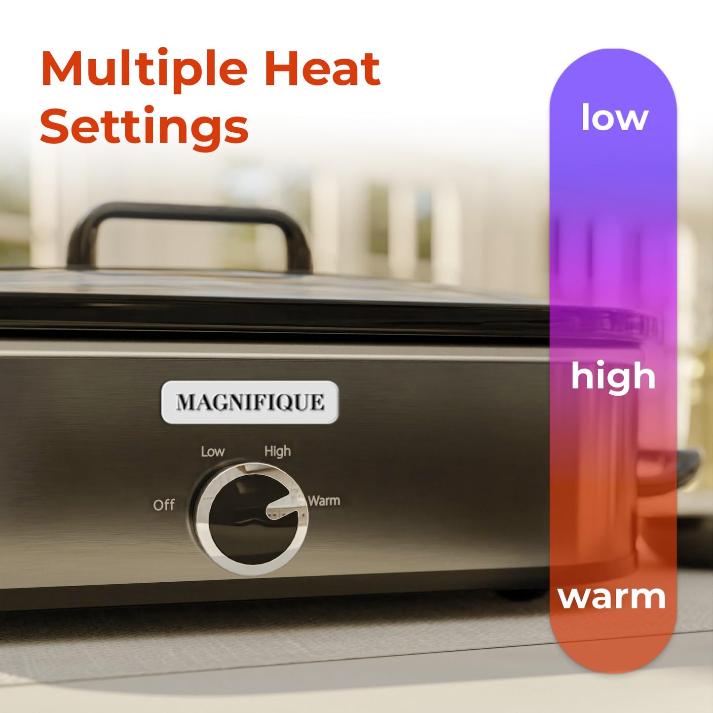 [NEW] MAGNIFIQUE 4-Quart Slow Cooker with Casserole Manual Warm Setting - Perfect Kitchen Small Appliance for Family Dinners, Dishwasher Safe Crock, Stainless Stee