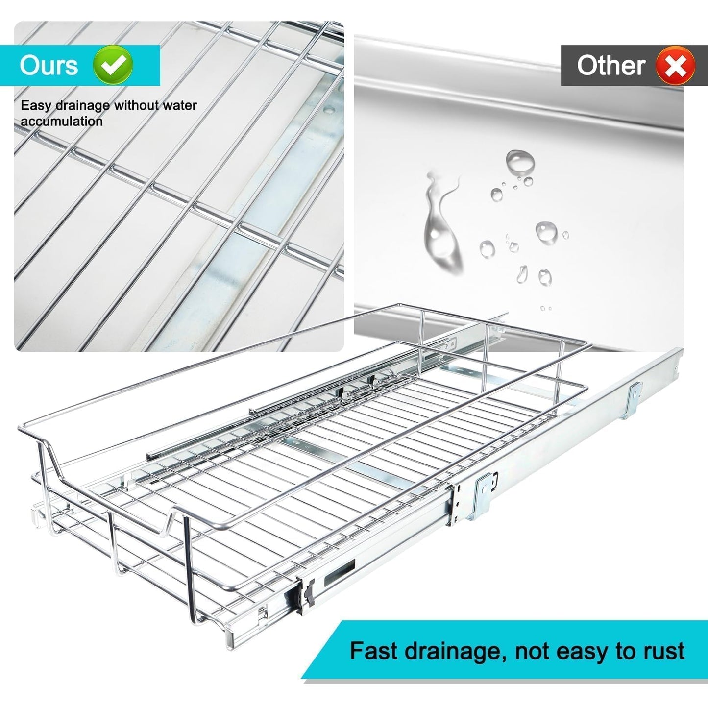 Pull Out Cabinet Organizer 11" W X 22" D, Slide Out Drawers For kitchen organizers and storage, Pull Out Drawers For Cabinets Capacity Heavy Duty Caddy, Cabinet Shelves Chrome-Plated, Bathroom Pantry